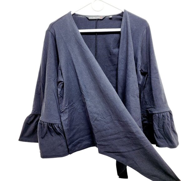 Colleen Lopez Navy Ruffle Sleeve Open-Front Black Cardigan Sweater Size M New - Picture 12 of 15